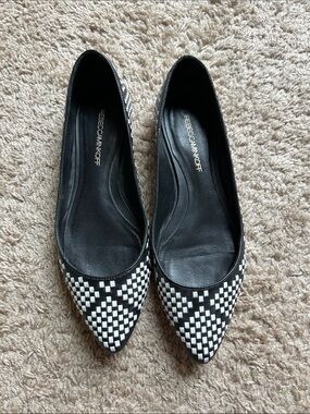Rebecca Minkoff Black & White Checked Pointed-Toe Flats